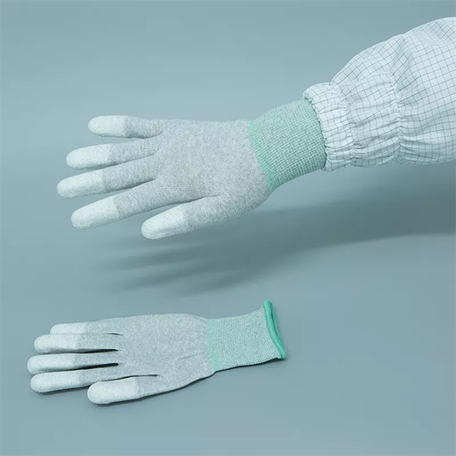 13g Polyester Antistatic Coated esd Pu Top Fit Carbon Gloves For Industry 