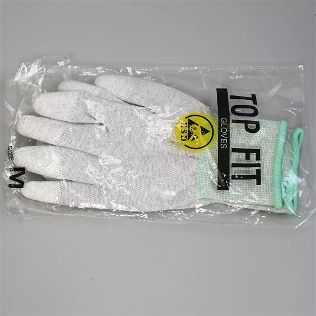 13g Polyester Antistatic Coated esd Pu Top Fit Carbon Gloves For Industry 