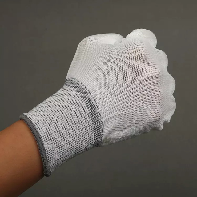Hotsale Grey Pu Finger Coated Gloves Working Polyester Glove  Safety With Pu Coating For Work